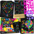 Rainbow Scratch Art Kit with Stencils, 79 Pc Craft Kit Ages 4-8 | Creative Drawing Paper & Stencils, Arts and Crafts for Ages 4-12, Summer Activities for Kids, Travel & Birthday Activities