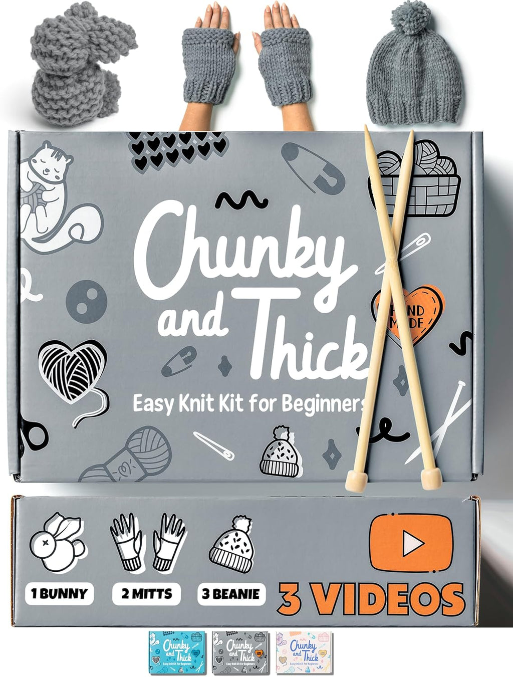 Complete Knitting Kit for Beginners - Learn to Knit Kit with Knitting Accessories Like Thick Beginner Yarn in Gray, Bamboo Needles for Beginners & More - Includes Video Tutorials & Written Guide