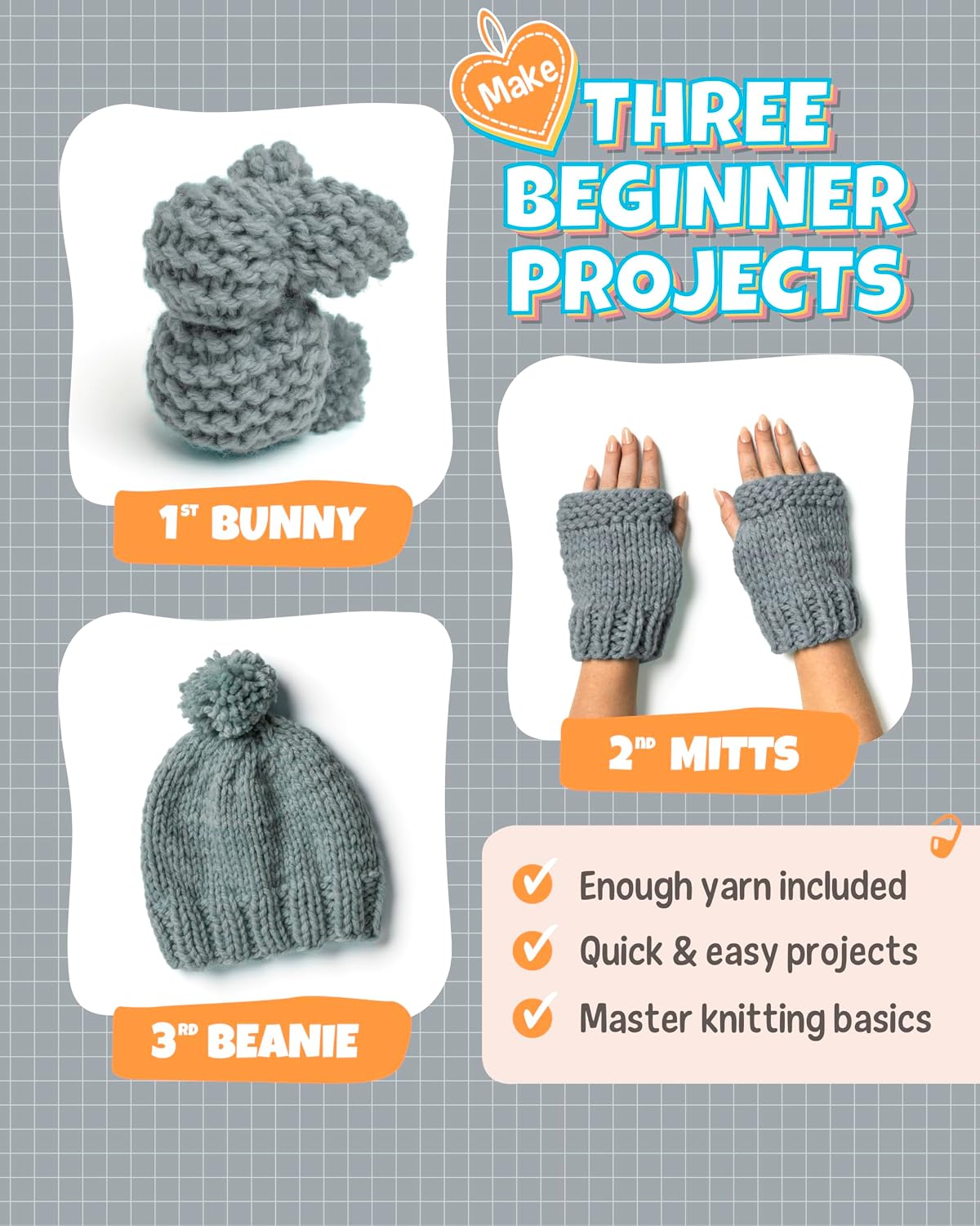 Complete Knitting Kit for Beginners - Learn to Knit Kit with Knitting Accessories Like Thick Beginner Yarn in Gray, Bamboo Needles for Beginners & More - Includes Video Tutorials & Written Guide - view 2
