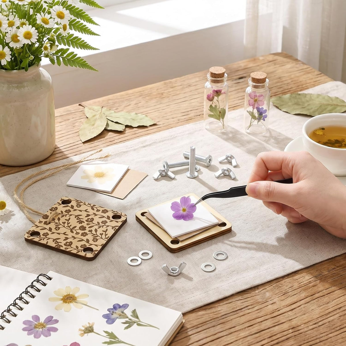 2 Sizes Mini Flower Press, Wooden Pocket Travel Leaf Pressing Kit, 6 Layers Botanical Preservation Set, Portable DIY Craft Supply Gift for Micro Plant Pressing, 4.5"x2.5" & 2.5"x2.5" - view 5