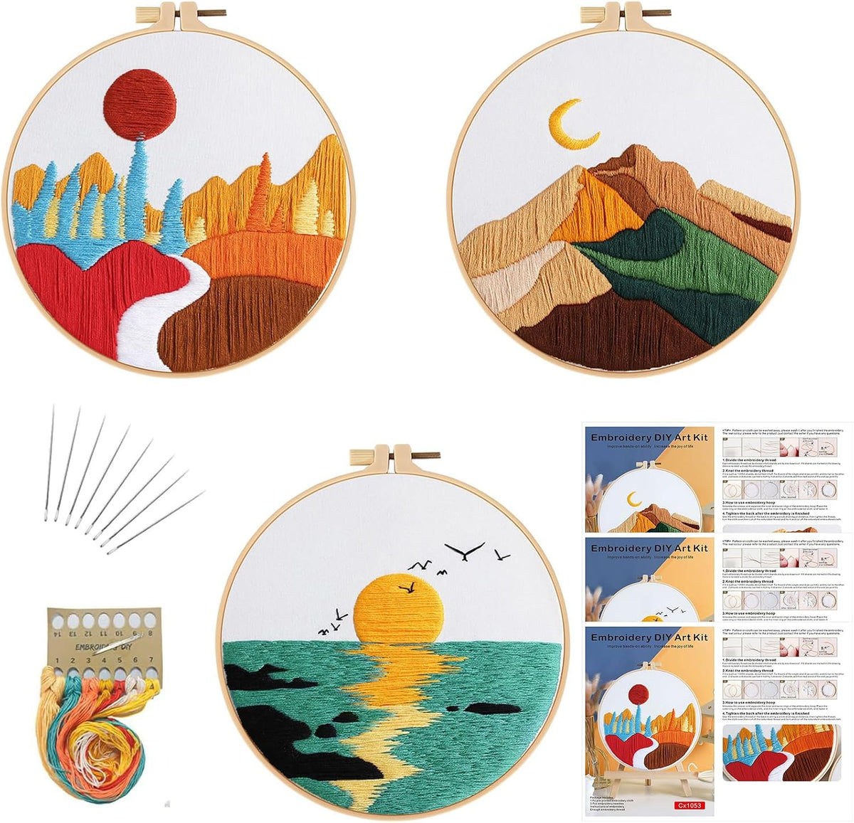 3 Sets Embroidery Kit for Beginners Needlepoint Cross Stitch Kits for Adults,Stitch Learning DIY Kit with Easy Instruction,Stamped Bird Embroidery Patterns,Hoop,Threads,Sewing Hobby - view 8