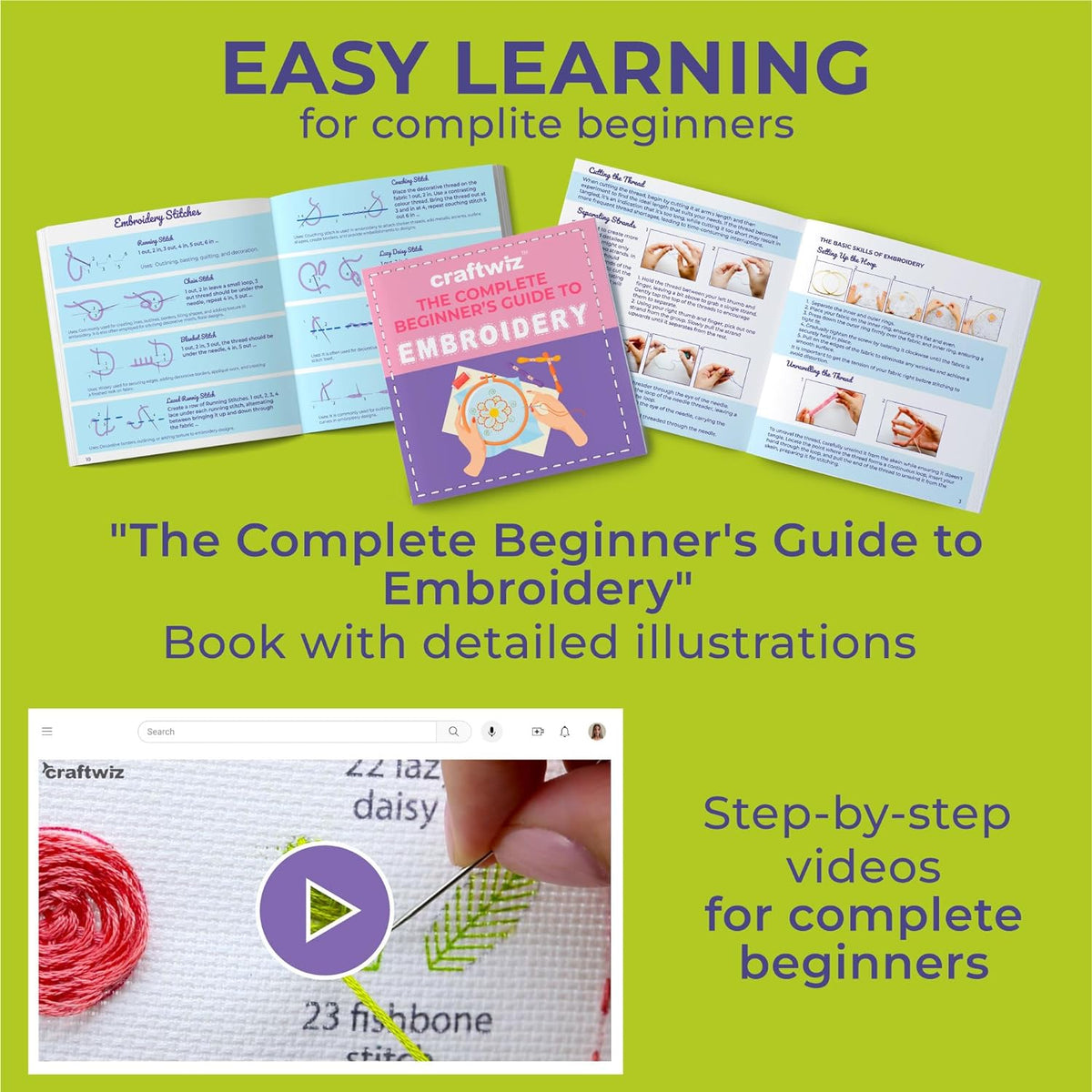 4-Piece Starter Embroidery Kit for Beginners and Expert with Simple Patterns, Learn 29 Stitches with Hand Embroidery Kit - view 5