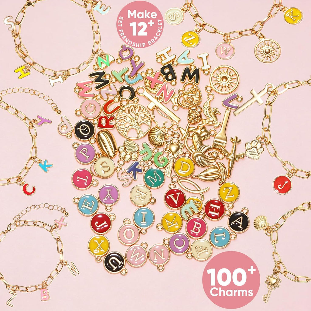 Friendship Bracelet Making Kit, DIY Jewelry Making Kit for Craft Night Beginners, Personalized Charms Birthday Gift with 12 Set Anti-Tarnish Chains & 78 Pcs Letters Charms - view 2