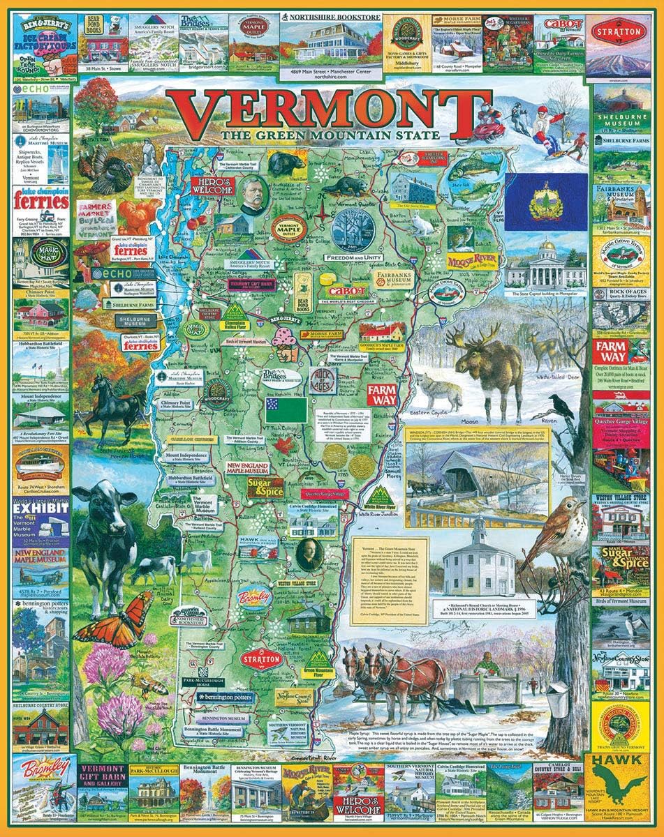 1000 Piece Jigsaw Puzzle State Landmarks Collage, Vermont | Large Pieces, Gift for Adults and Family, 24"x30" in - view 2