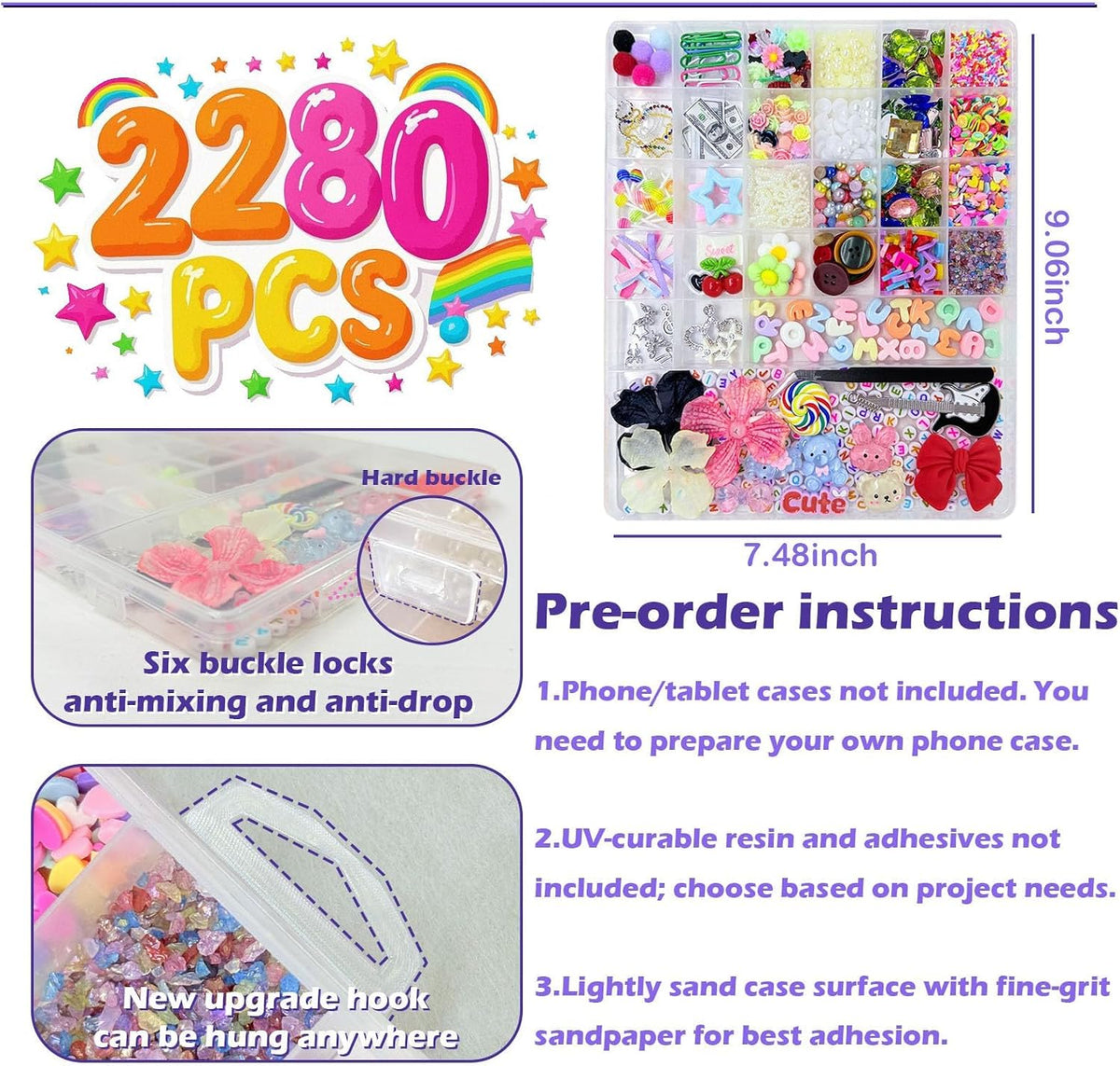 2280Pcs Junk Case Charms Kit,Y2K Nail Phone Cases Charms Bow Flower Letter Resin Accessories Beads for DIY Craft Scrapbooking Jewelry Making - view 2