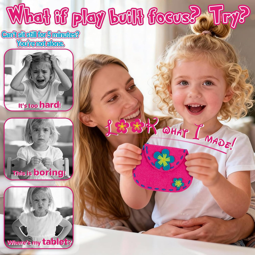 Purse Sewing Kit for Kids 4-7 Arts and Craft Kit for Girls Learn to DIY Bag | Sewing Projects for Beginners Make Your Own Handbag, Develop Fine Motor Skills, Birthday Gifts as Travel Toys - view 2