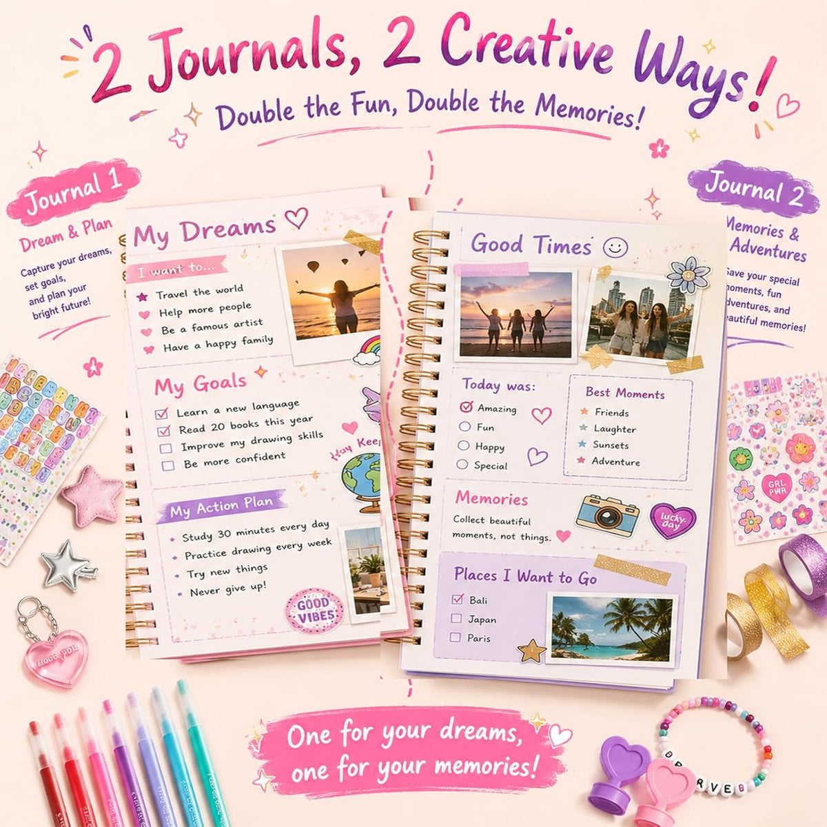 200+ PCS DIY Journal Kit for Teen Girls, Gifts for 6-14 Year Old Girl | DIY Memories of Happy Meaningful Day | Birthday Gifts Idea | Loved by 6-12 Year Old Girls | More Fun Included Items - view 2