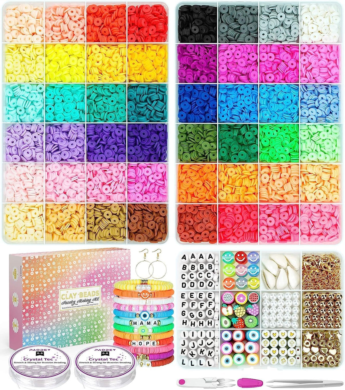 Bracelet Making Kit, 12000Pcs Clay Beads 48 Colors in 3 Boxes, Friendship Bracelet Kit with Elastic Strings, Polymer Spacer Beads, Jewelry Making Crafts Gift for Teens Adults