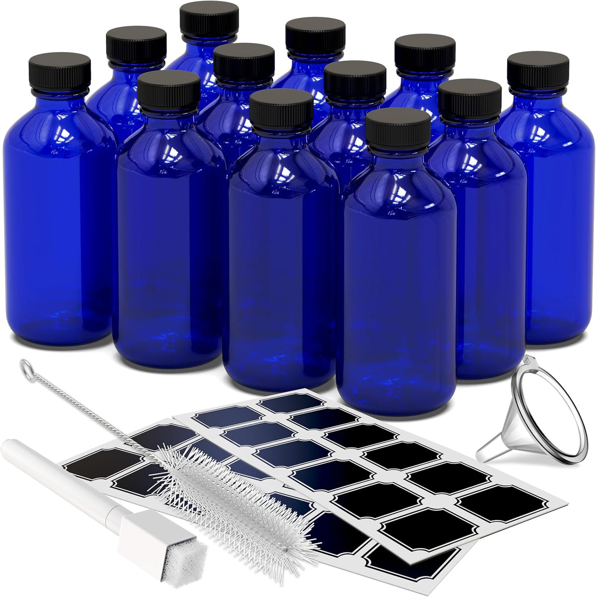 Amber Glass Bottle 12 Pack | 8 Oz Vanilla Extract Bottles Bundle | 8oz Amber Glass Jars with Lids, Shrink Wrap, Labels, Funnel & More | Use for Ginger Shots & Vanilla Bottles for Gift Giving - view 8