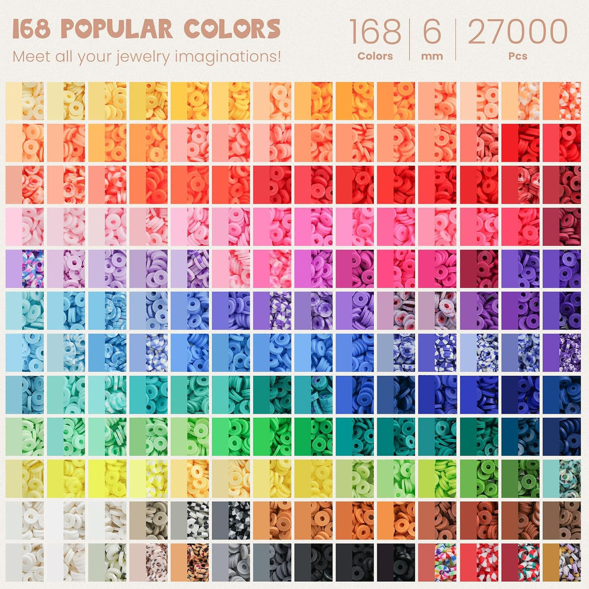 30,000 Pcs Clay Beads Bracelet Making Kit, 168 Colors 8 Boxes Flat Preppy Beads for Friendship Bracelets, Jewelry Kit with Pendant Charms Elastic String Crafts Arts Crafts Gifts - view 3