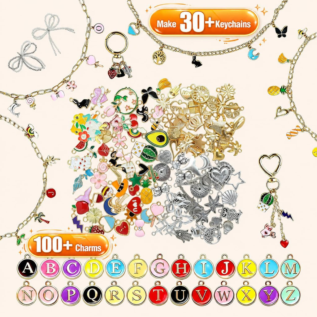 544-Piece Keychain Making Kit for Lip Gloss Holders & Bag Charms | 198 charms, 250 jump rings, clips, chains, jewelry pliers & opener, backpack charms, zipper pulls, party favors, craft nights - view 4
