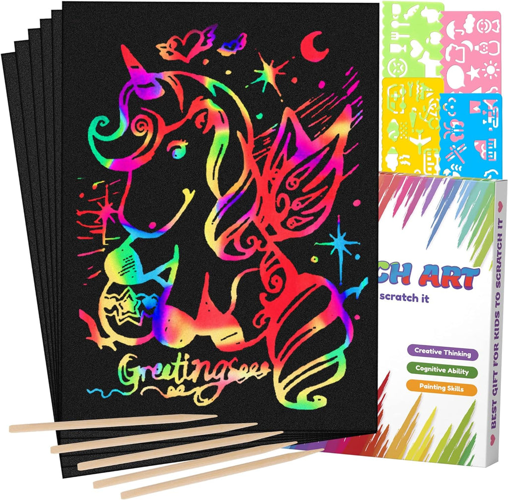60 PCS Rainbow Scratch Art Paper for Kids, Magic Scratch Paper Off Set Art and Craft Supplies, Black Scratch Pads Party Game Activities Birthday Gifts for Girls Boys 3 4 5 6 7 8 9 Years Old