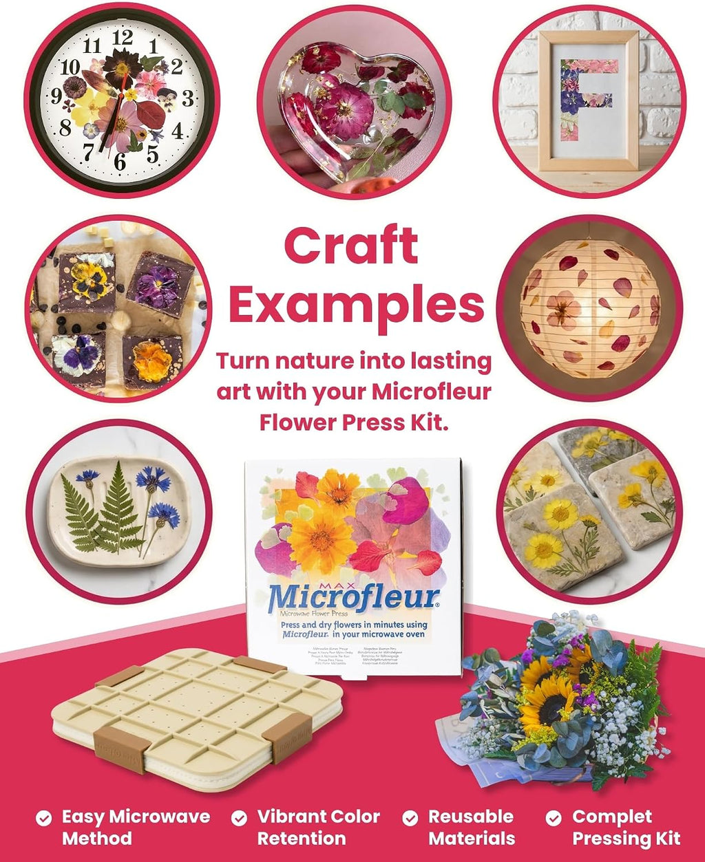 Microwave Craft Flower Preservation Press Portable Kit, 9 inch | Quick & Easy, for Pressed Blooms & Leaves, DIY Washable Absorbent Cloth for Plant Lovers, Reusable Components, Fast Drying - view 6