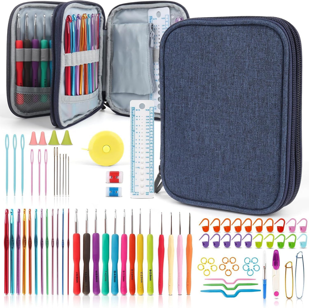 85-Piece Crochet Hooks Set, Crochet Hook Kit with Storage Case, Ergonomic Knitting Needles Weave Yarn Kits DIY Hand Knitting Craft Art Tool for Beginners and Experienced Crochet Lovers | 85 Pcs Metal Crochet Needles and Complete Crochet Kits for Beginners - view 5