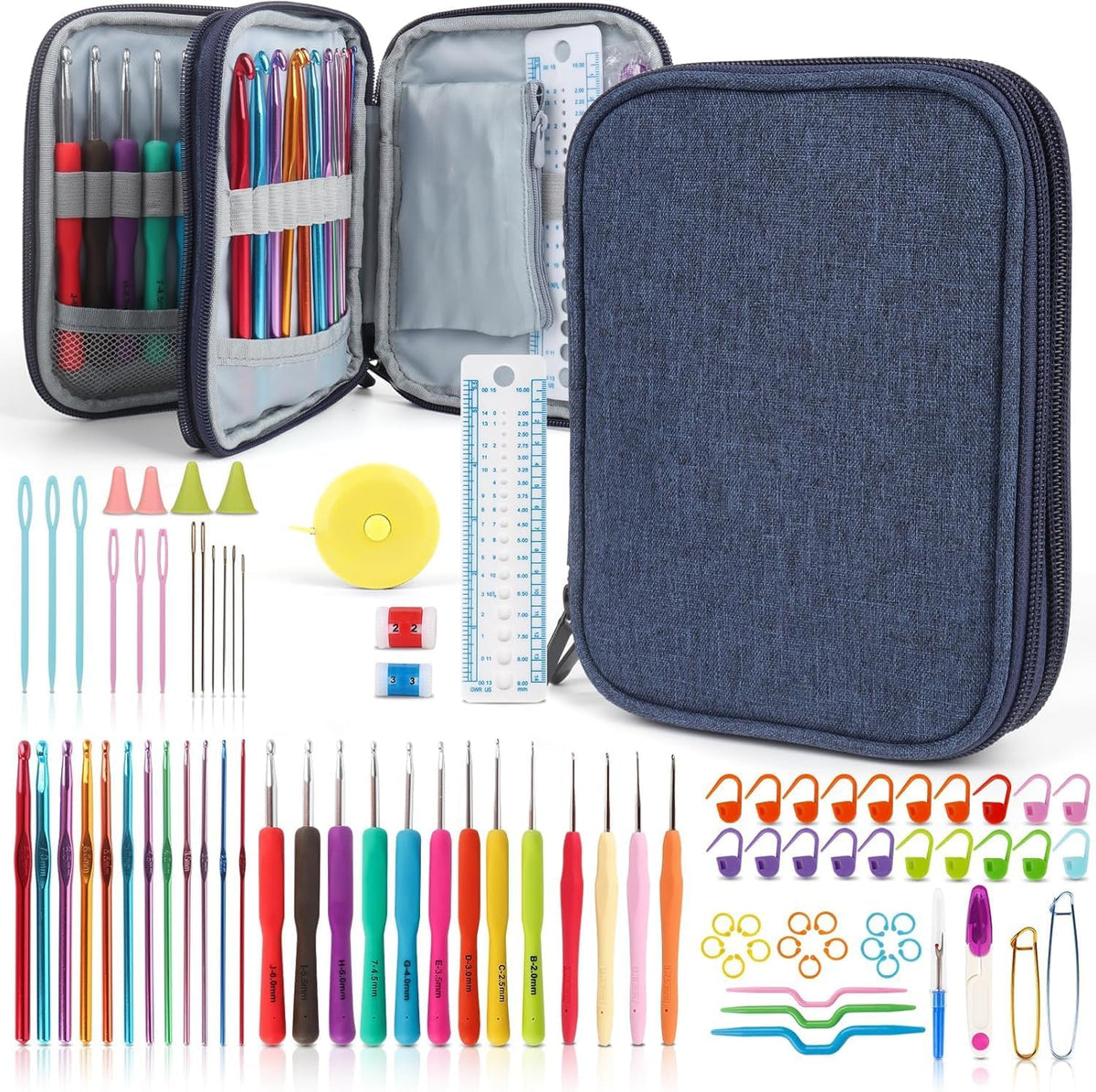 85-Piece Crochet Hooks Set, Crochet Hook Kit with Storage Case, Ergonomic Knitting Needles Weave Yarn Kits DIY Hand Knitting Craft Art Tool for Beginners and Experienced Crochet Lovers | 85 Pcs Metal Crochet Needles and Complete Crochet Kits for Beginners - view 5