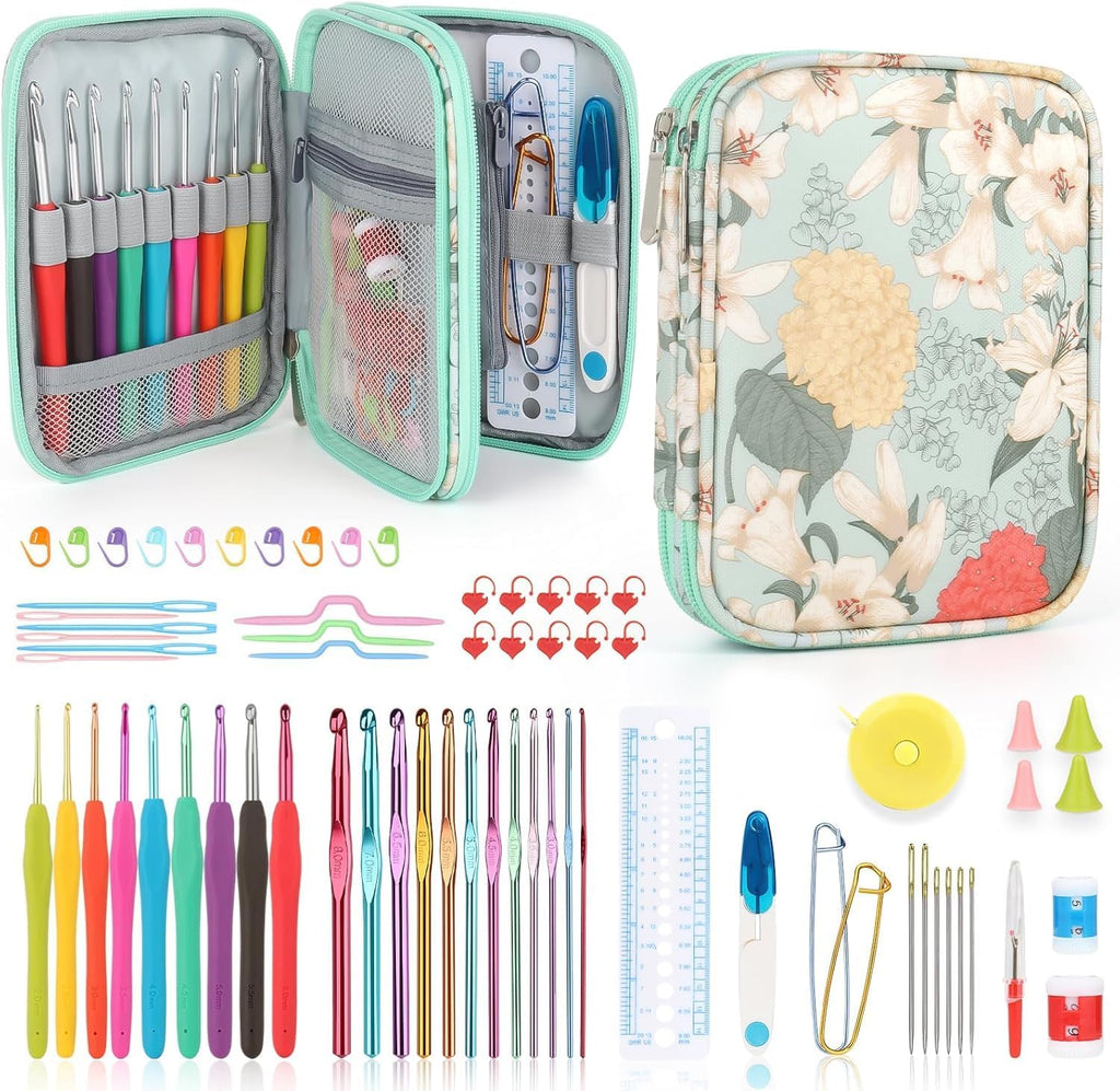 85-Piece Crochet Hooks Set, Crochet Hook Kit with Storage Case, Ergonomic Knitting Needles Weave Yarn Kits DIY Hand Knitting Craft Art Tool for Beginners and Experienced Crochet Lovers | 85 Pcs Metal Crochet Needles and Complete Crochet Kits for Beginners - view 4