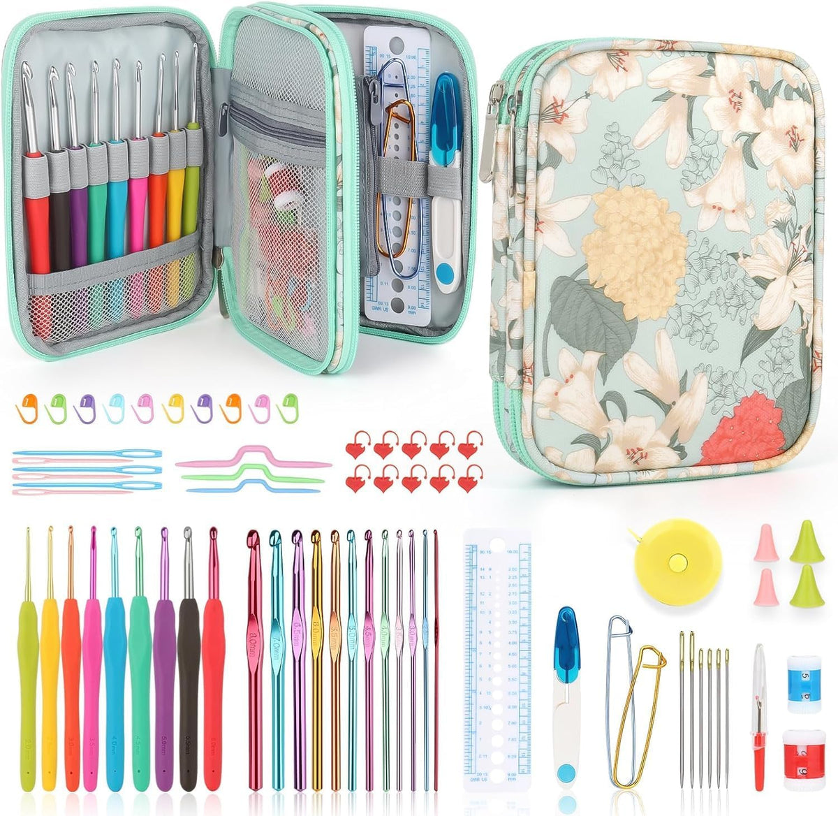 85-Piece Crochet Hooks Set, Crochet Hook Kit with Storage Case, Ergonomic Knitting Needles Weave Yarn Kits DIY Hand Knitting Craft Art Tool for Beginners and Experienced Crochet Lovers | 85 Pcs Metal Crochet Needles and Complete Crochet Kits for Beginners - view 4