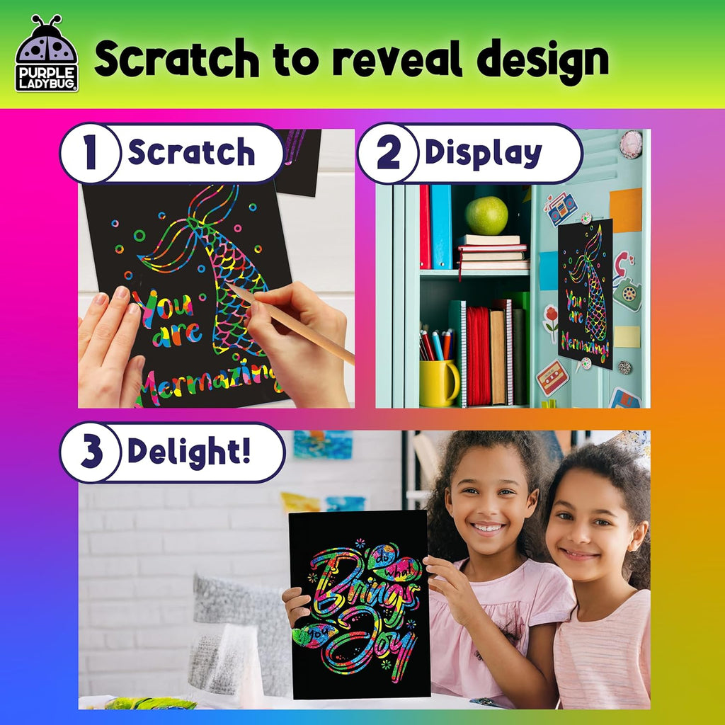 Rainbow Scratch Art Kit with Stencils, 79 Pc Craft Kit Ages 4-8 | Creative Drawing Paper & Stencils, Arts and Crafts for Ages 4-12, Summer Activities for Kids, Travel & Birthday Activities - view 5