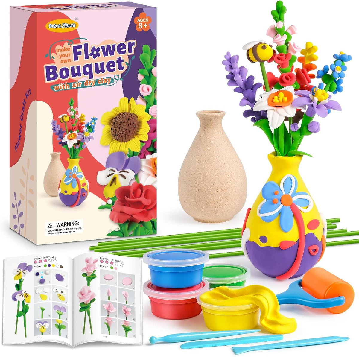 Flower Craft Kit for Kids, Make Your Own Flower Bouquet with Air Dry Clay, Arrange Clay Flowers & Create Personalized Art, Great Gifts for Girls | Make Your Own Flower Bouquet, Air Dry Clay, Arrange Clay Flowers, Create Personalized Art, Great Gifts for G