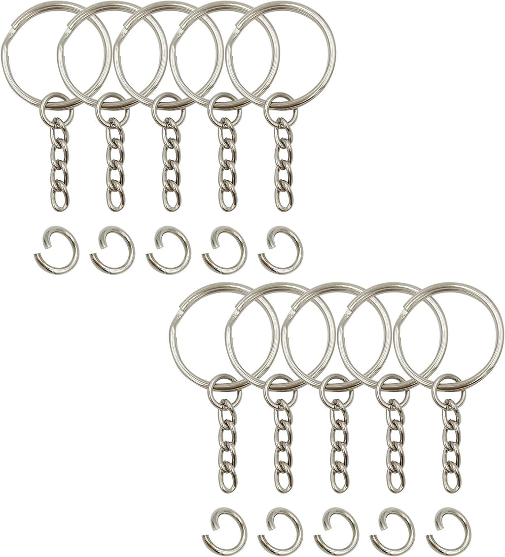 Key Ring with Chain and Open Jump Rings 1 inch, 50 Pack