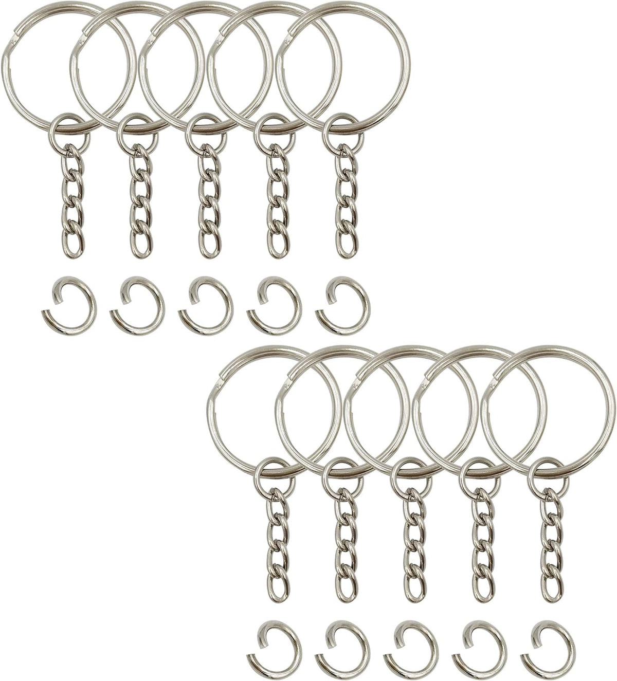 Key Ring with Chain and Open Jump Rings 1 inch, 50 Pack