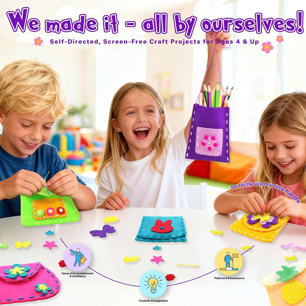 Purse Sewing Kit for Kids 4-7 Arts and Craft Kit for Girls Learn to DIY Bag | Sewing Projects for Beginners Make Your Own Handbag, Develop Fine Motor Skills, Birthday Gifts as Travel Toys - view 6