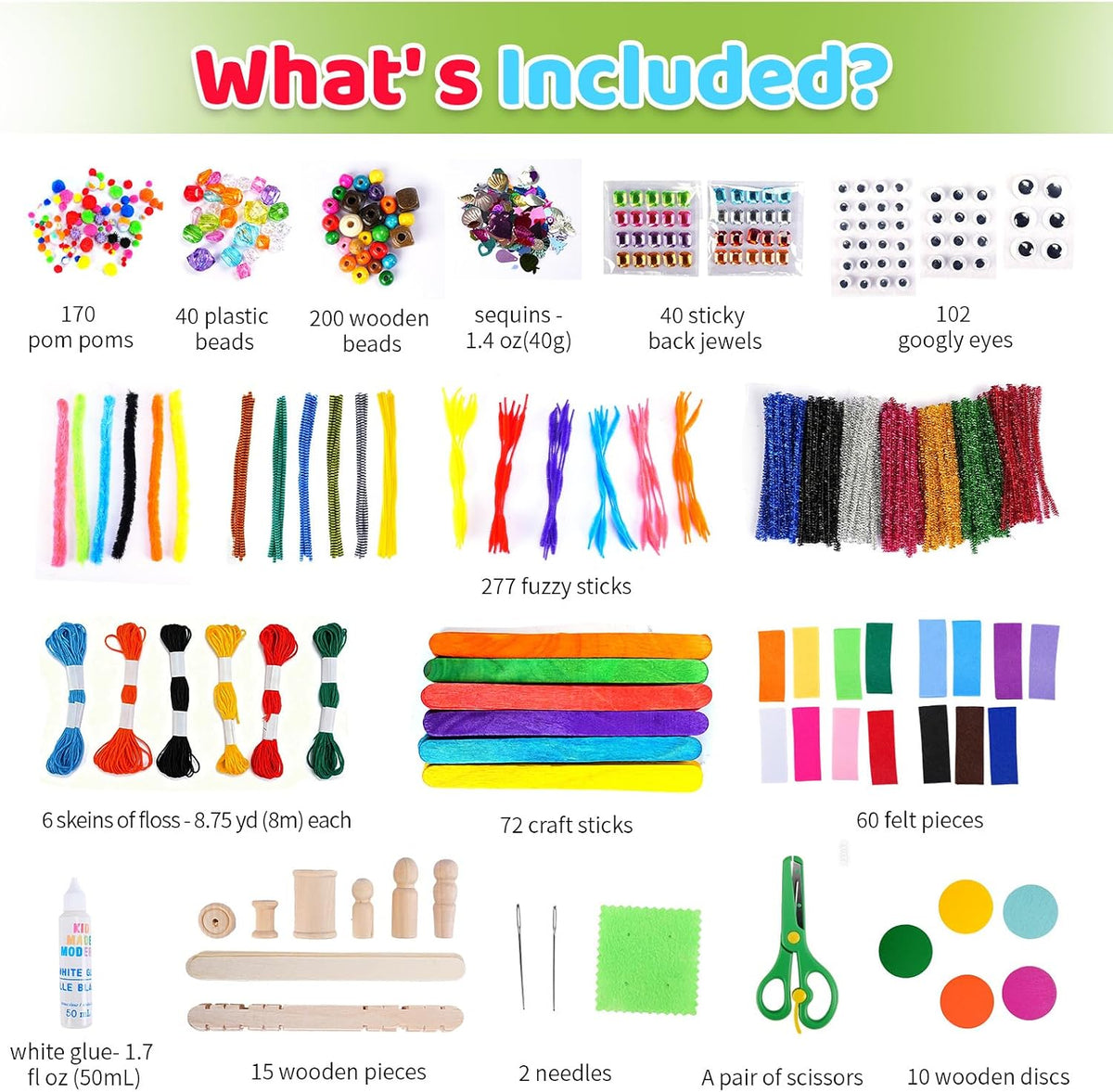 Arts and Craft Kit – A DIY 3.8 Pounds of Hobby Craft Supplies & Materials Box for Creative Art Projects for Kids Age 4 5 6 7 8 9 10 11 & 12 Year Old Girls & Boys - view 2