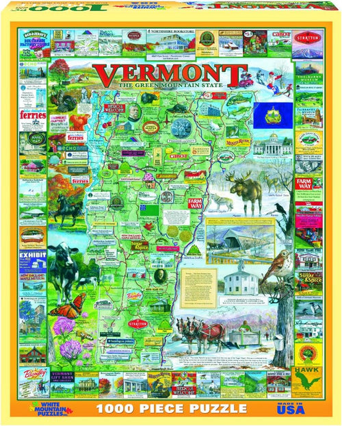 1000 Piece Jigsaw Puzzle State Landmarks Collage, Vermont | Large Pieces, Gift for Adults and Family, 24"x30" in