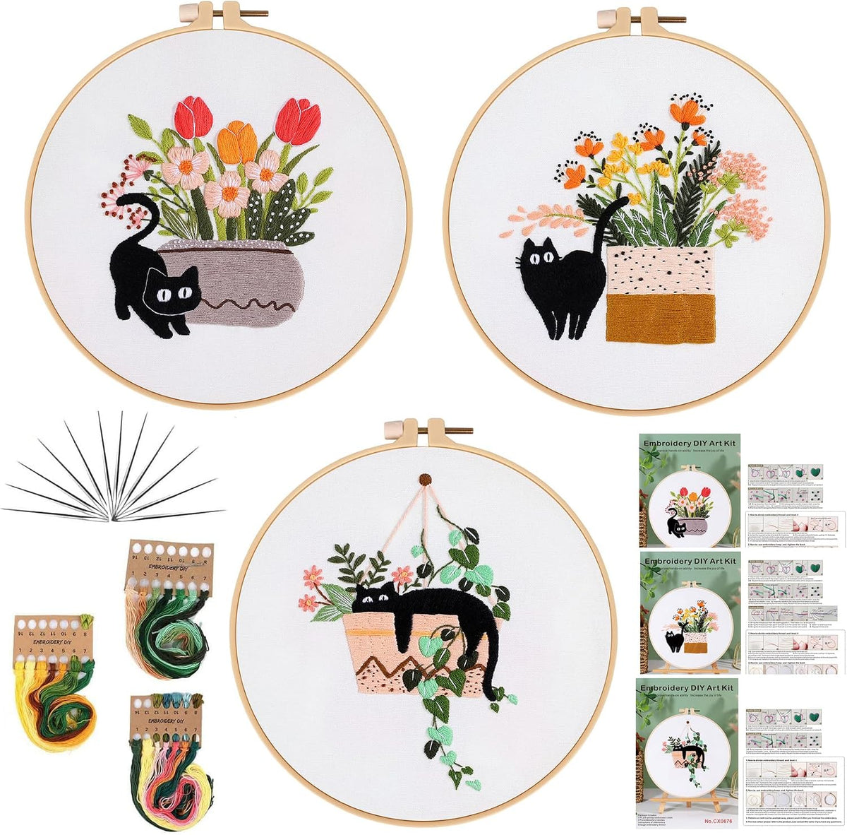 3 Sets Embroidery Kit for Beginners Needlepoint Cross Stitch Kits for Adults,Stitch Learning DIY Kit with Easy Instruction,Stamped Bird Embroidery Patterns,Hoop,Threads,Sewing Hobby - view 5
