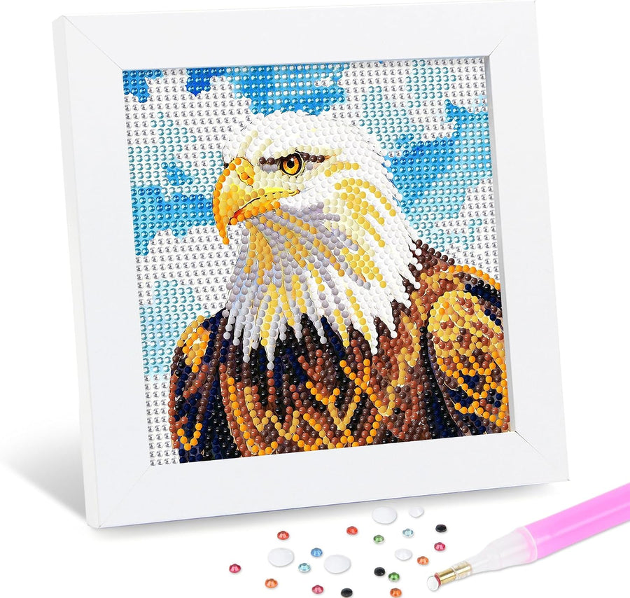 Diamond Art Kits for Kids with Framed (7 in) Cartoon Animals DIY Gem Art Painting - Arts & Crafts Gifts for Beginners & Teens (1p-6 in-Eagle)