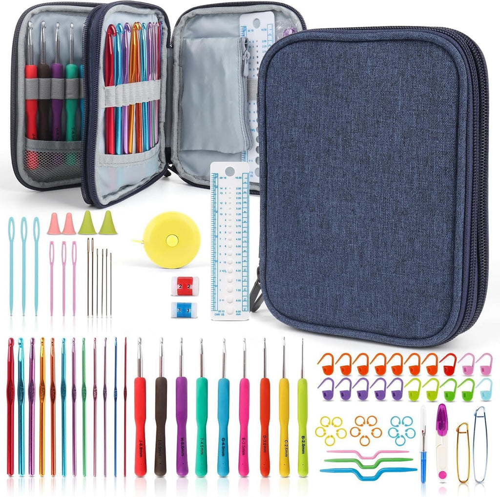 85-Piece Crochet Hooks Set, Crochet Hook Kit with Storage Case, Ergonomic Knitting Needles Weave Yarn Kits DIY Hand Knitting Craft Art Tool for Beginners and Experienced Crochet Lovers | 85 Pcs Metal Crochet Needles and Complete Crochet Kits for Beginners