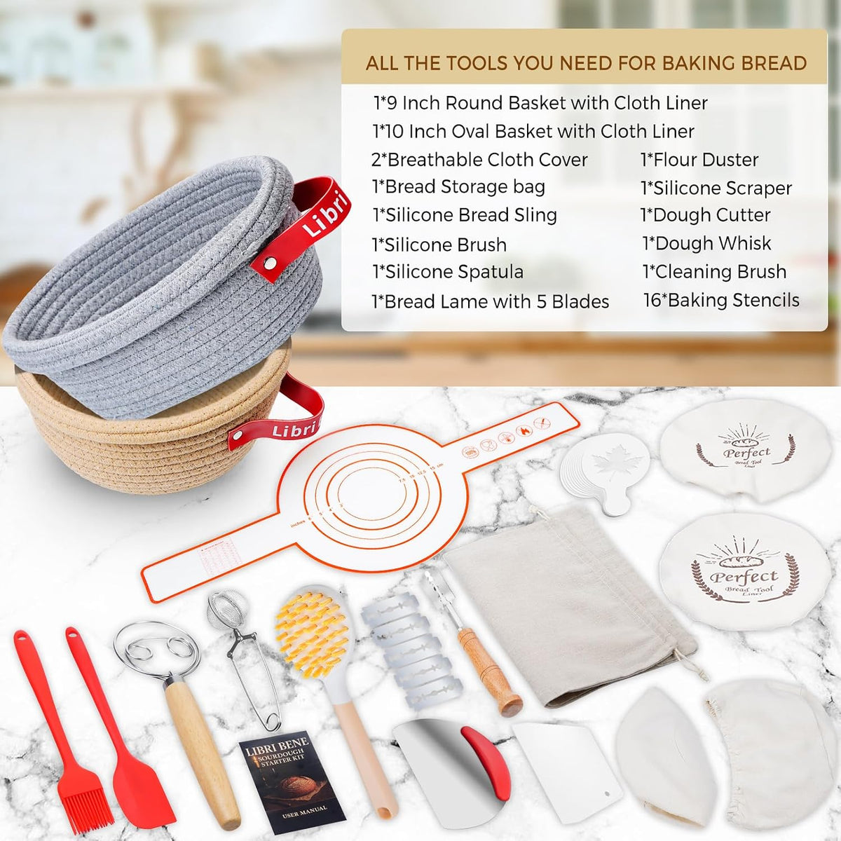 Sourdough Starter Kit,sourdough Bread Baking Supplies,Bread Proofing Basket,Sourdough Proofing Basket,Sourdough Kit Gifts for Bakers Women Wife Mom - view 2