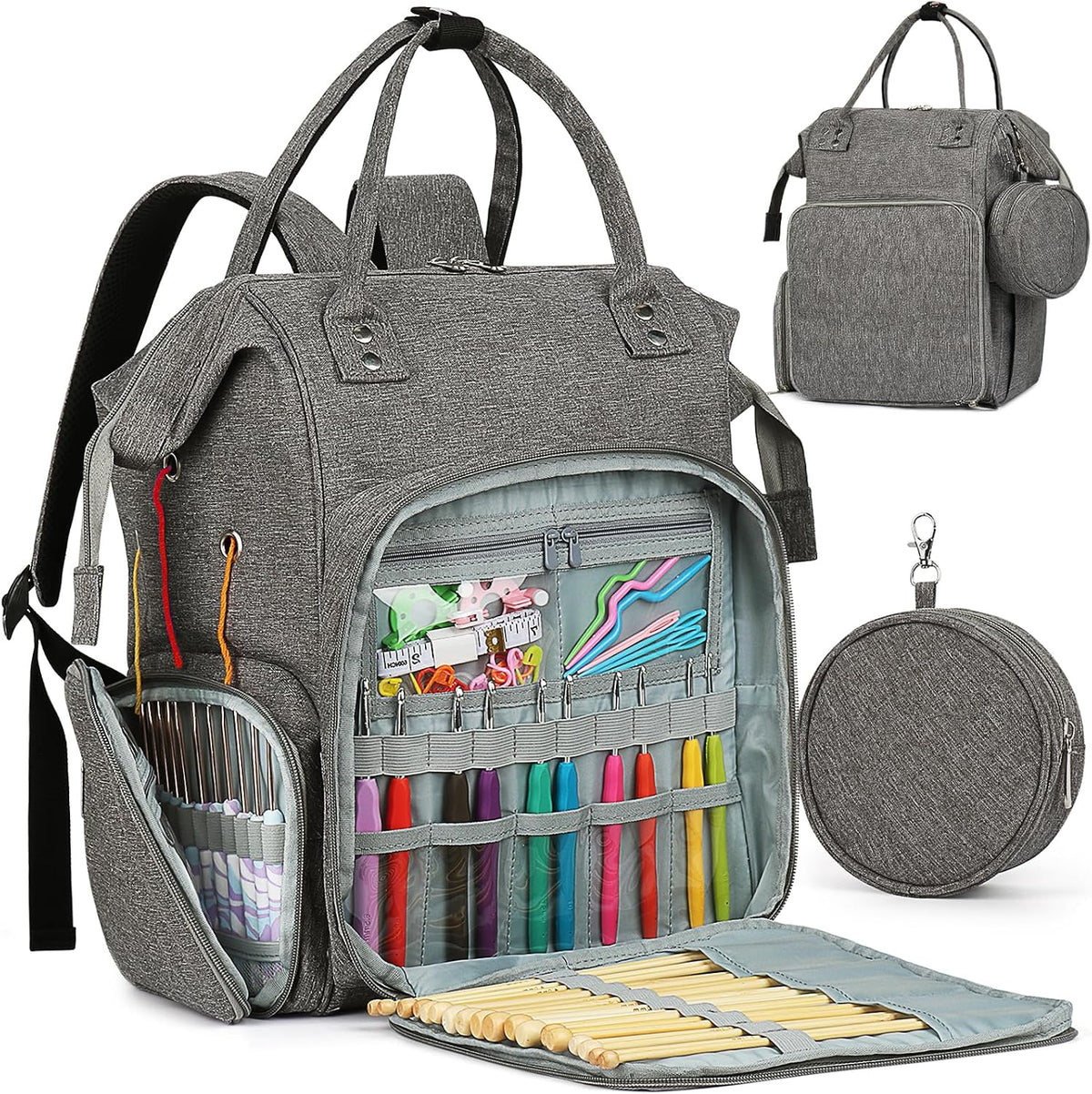 Portable Crochet Bag, Extra Large Yarn Storage for Crochet Accessories and Supplies, Yarn Bags with Wheels and Telescoping Handle, Durable Knitting Bag for Craft Enthusiasts - view 8