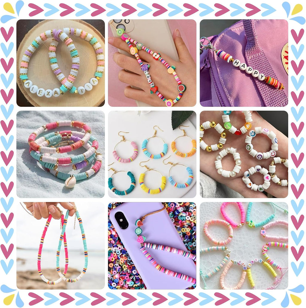 30,000 Pcs Clay Beads Bracelet Making Kit, 168 Colors 8 Boxes Flat Preppy Beads for Friendship Bracelets, Jewelry Kit with Pendant Charms Elastic String Crafts Arts Crafts Gifts - view 5