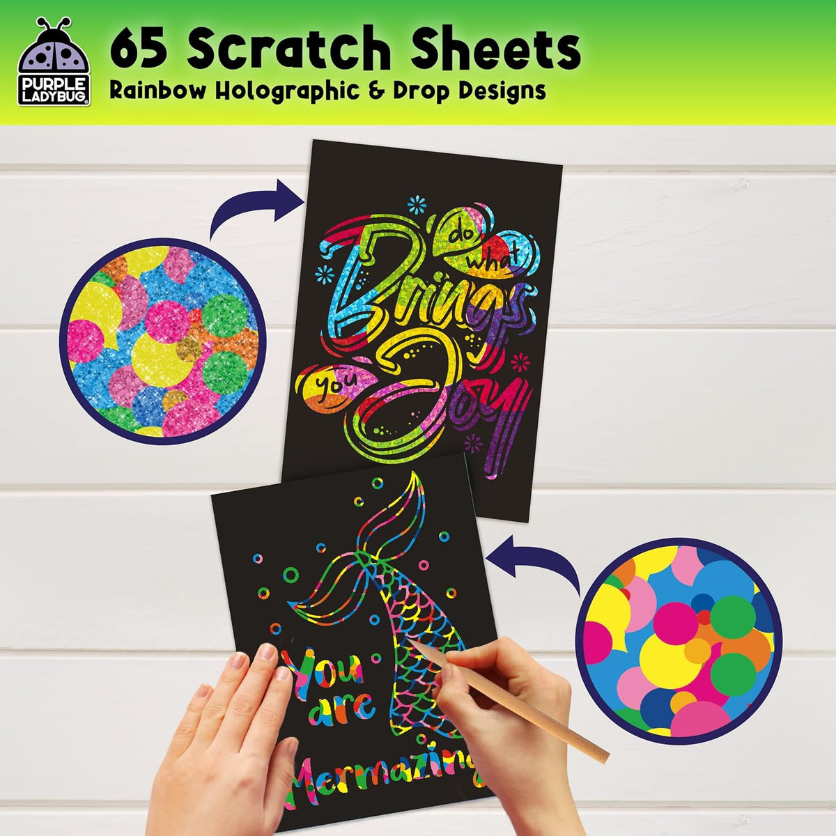 Rainbow Scratch Art Kit with Stencils, 79 Pc Craft Kit Ages 4-8 | Creative Drawing Paper & Stencils, Arts and Crafts for Ages 4-12, Summer Activities for Kids, Travel & Birthday Activities - view 4