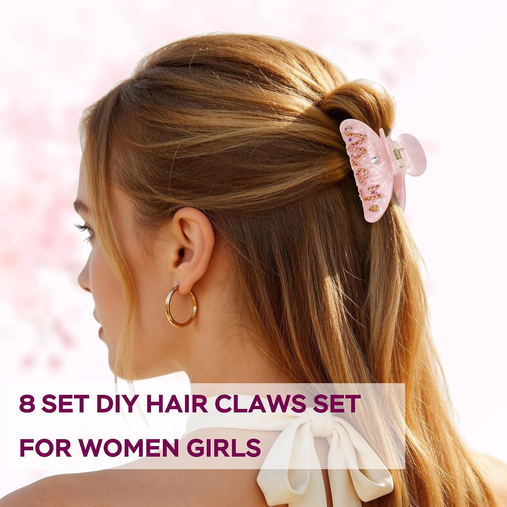 8 Sets DIY Hair Claw Clips Kit, Claw Clip Decorating Kit for Craft Night | Claw Clip Bedazzling Kit, 6 Boxes Accessories with Storage Box, Custom Hair Clip Making Kit for Women Adults DIY Craft Night - view 4