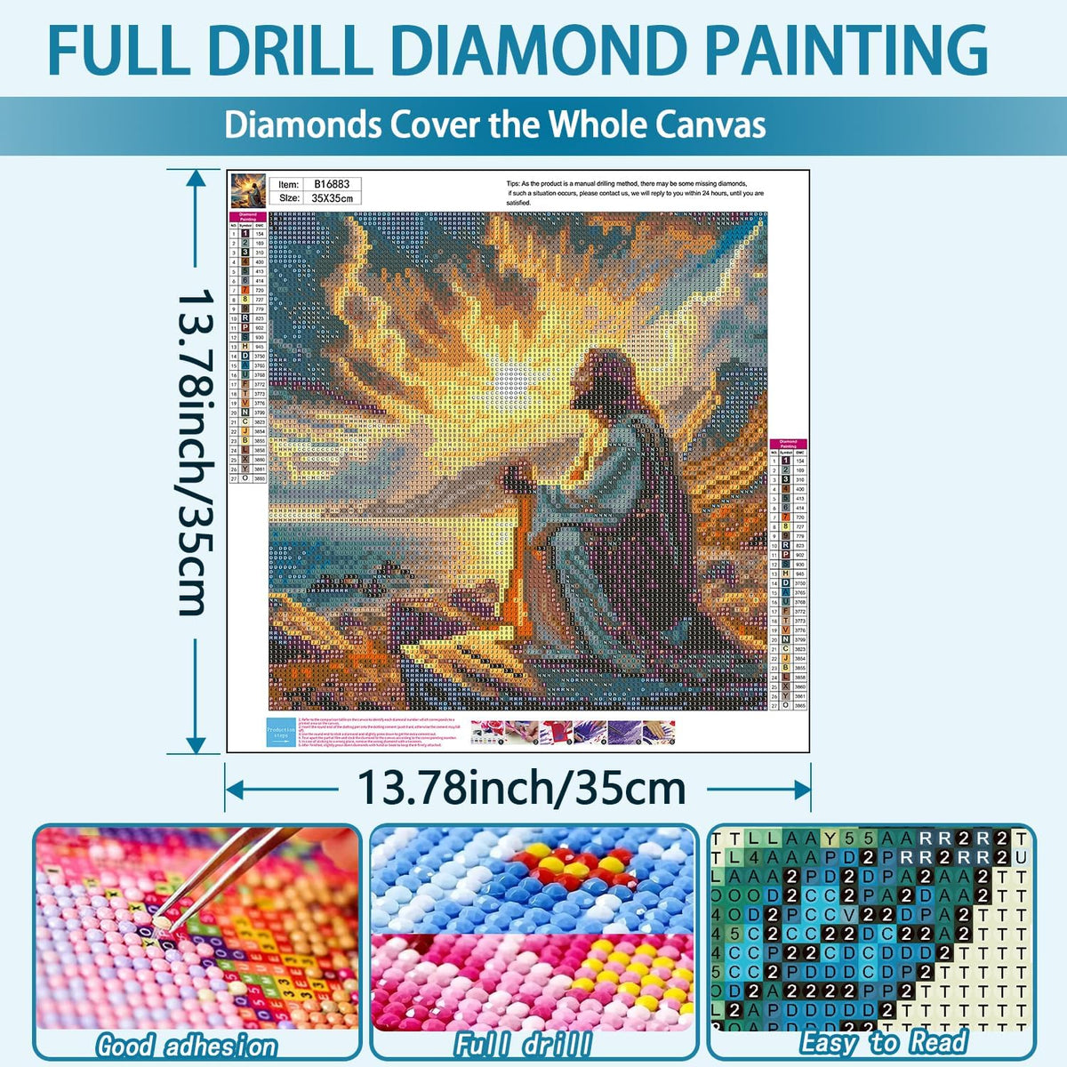Jesus Christ Prayer Diamond Art Kits for Adults,Sunset Landscape 5D Diamond Painting Kits for Beginner,DIY Round Full Drill Diamond Dots Paintings Picture Gem Art&Crafts Home Decor 13.8x13.8in - view 4
