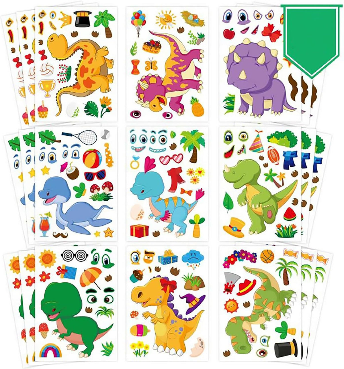 36 PCS Make-a-face Sticker Sheets Reusable Stickers Large Make Your Own Mix and Match Stickers Sheets Sticker Play Set Fantasy Kids Arts and Crafts Activity Party Favor Supplies Craft (Dinosaurs 1)