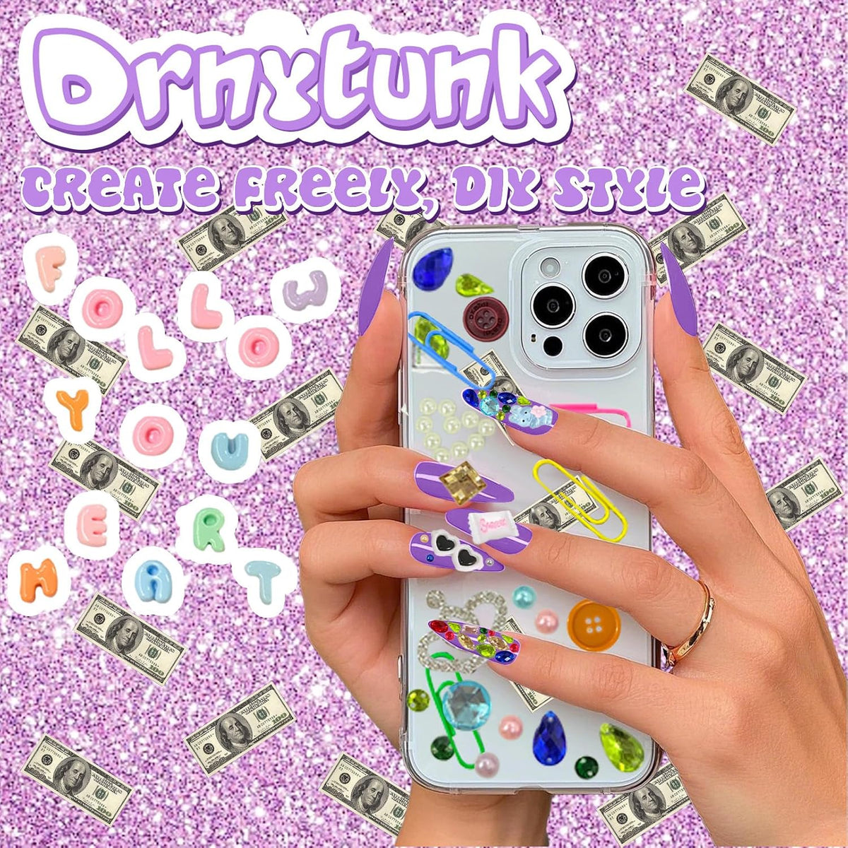 2280Pcs Junk Case Charms Kit,Y2K Nail Phone Cases Charms Bow Flower Letter Resin Accessories Beads for DIY Craft Scrapbooking Jewelry Making - view 4