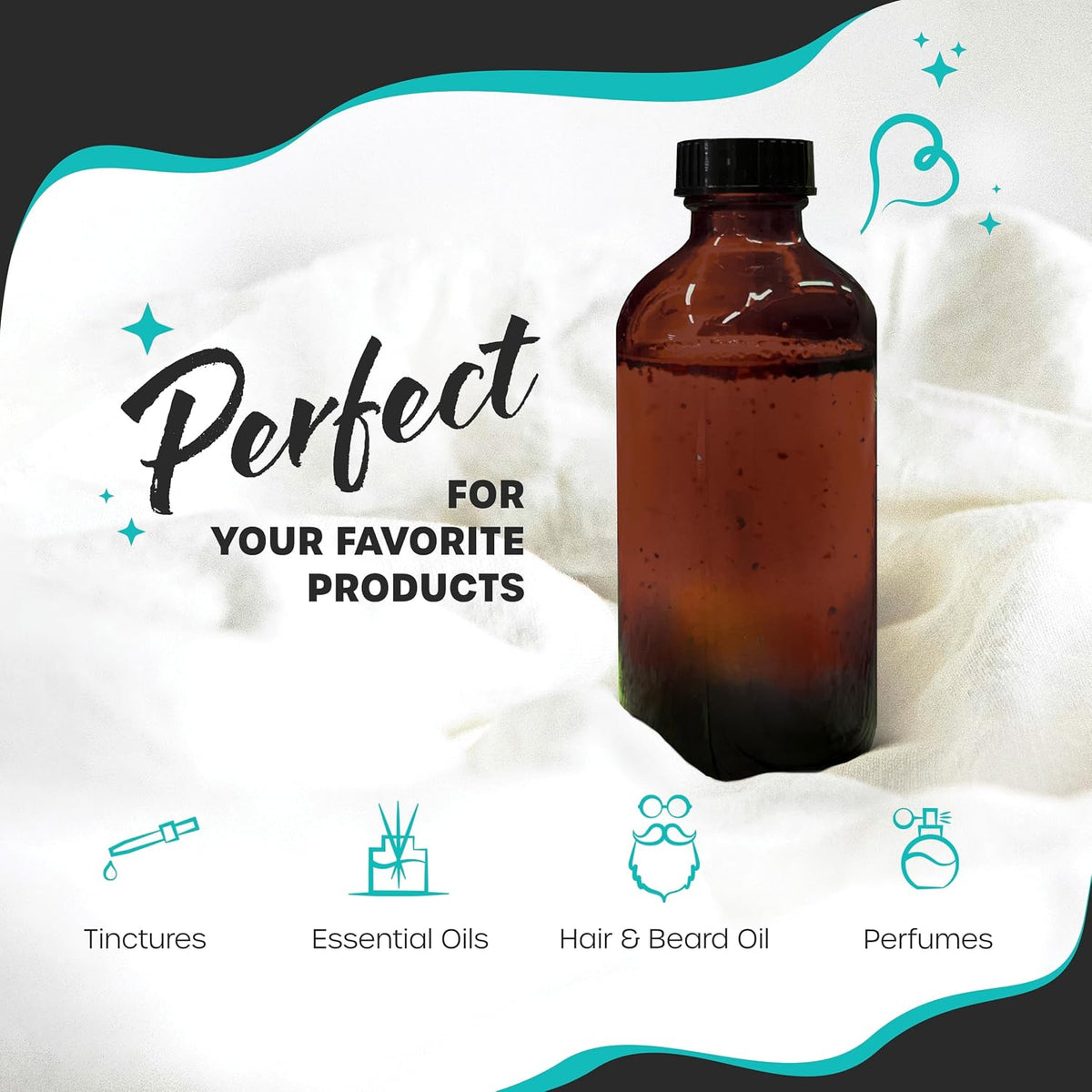 Amber Glass Bottle 12 Pack | 8 Oz Vanilla Extract Bottles Bundle | 8oz Amber Glass Jars with Lids, Shrink Wrap, Labels, Funnel & More | Use for Ginger Shots & Vanilla Bottles for Gift Giving - view 4