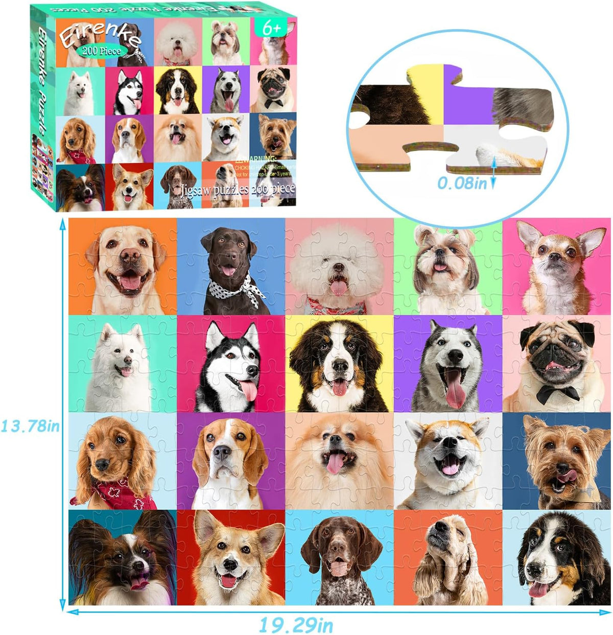 Puzzles for Kids Ages 6-8 8-10, 200 Piece Cute Dog | Jigsaw Puzzles for Boys Girls, Colorful Puppy Animal Puzzle Educational Learning Toys Game, Fun Family Activity Birthday Gift - view 3