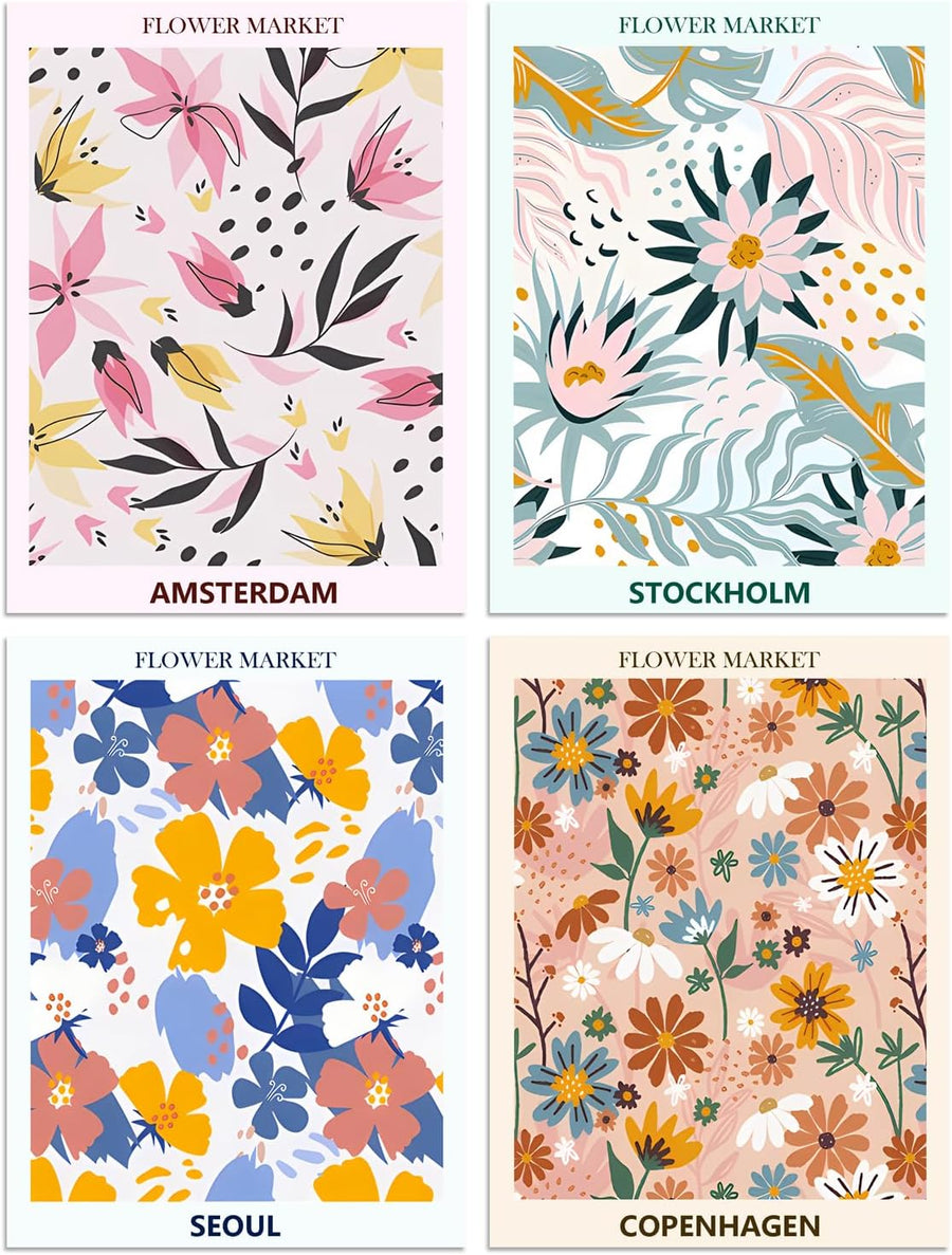 Diamond Painting Kits for Adults Flower Diamond Art Kits for Beginners Diamond dot Kits Floral Wall Art DIY Adults Crafts 4PCS Gem Art (Flower)