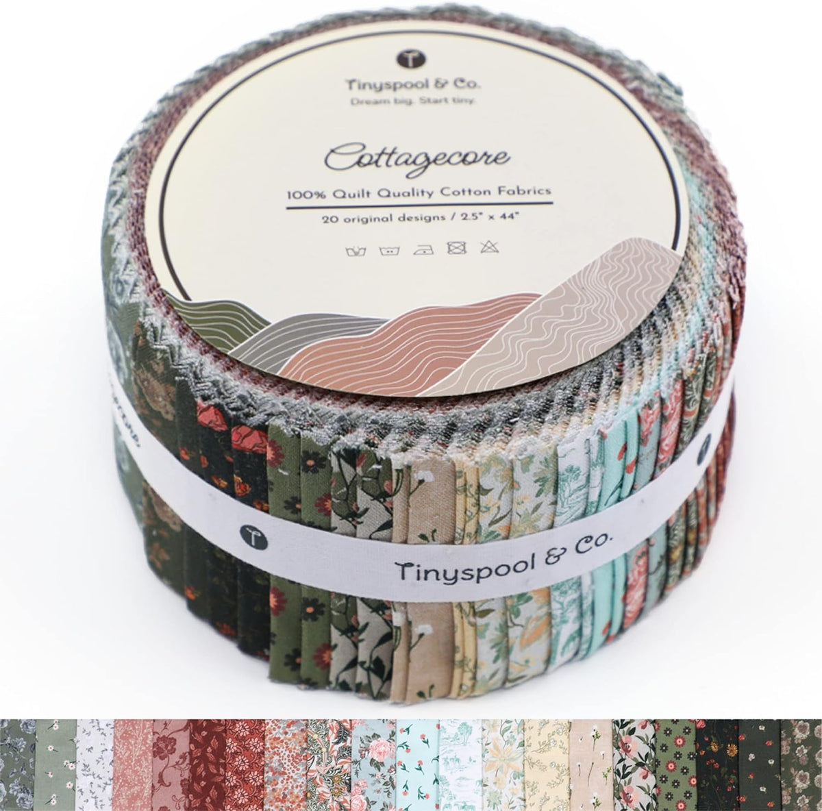 Twirlie Roll 40 Precut Quilting Fabric Strips for Quilting Supplies, Crafting, and Sewing, Soft Cotton Strip for Blanket, Rug, Upholstery, Home Decor, and Purse Making, Cottagecore