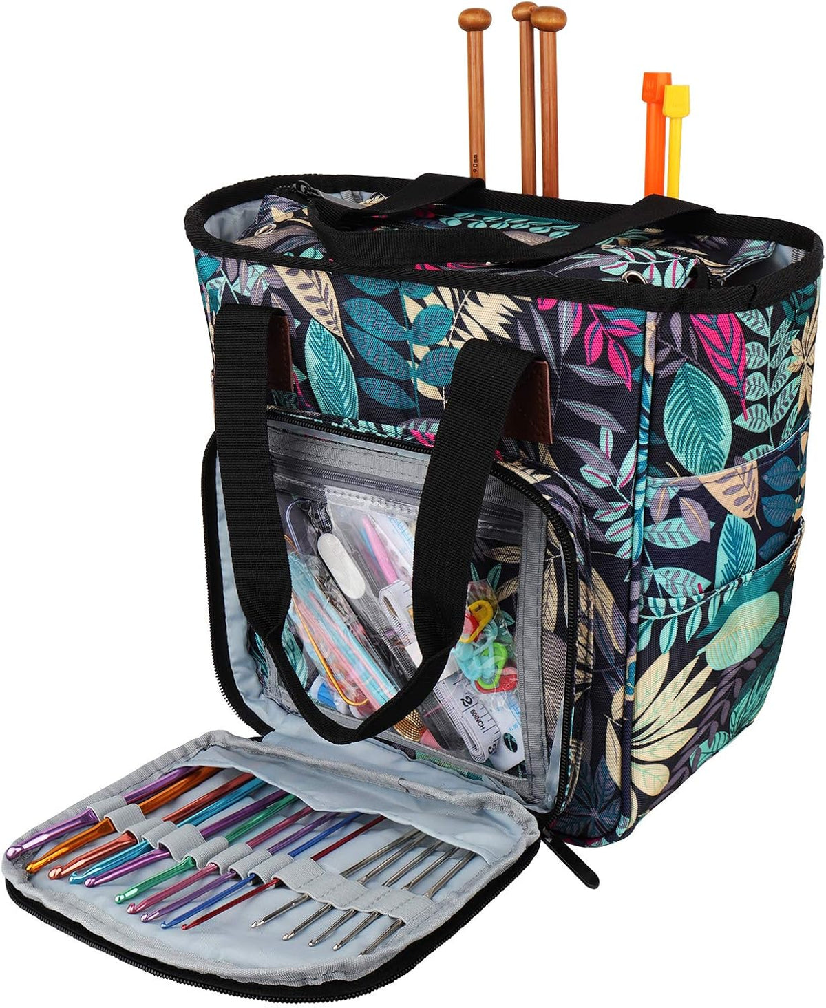 Portable Crochet Bag, Extra Large Yarn Storage for Crochet Accessories and Supplies, Yarn Bags with Wheels and Telescoping Handle, Durable Knitting Bag for Craft Enthusiasts - view 7