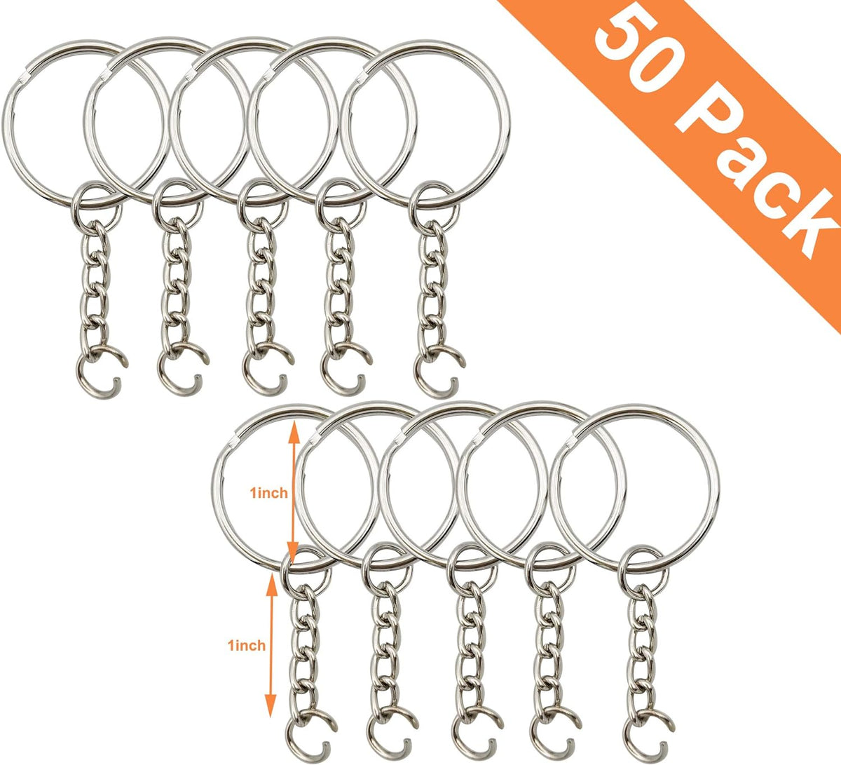 Key Ring with Chain and Open Jump Rings 1 inch, 50 Pack - view 2