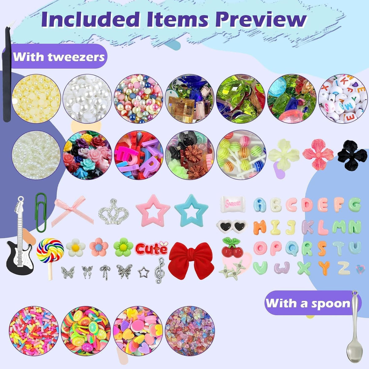 2280Pcs Junk Case Charms Kit,Y2K Nail Phone Cases Charms Bow Flower Letter Resin Accessories Beads for DIY Craft Scrapbooking Jewelry Making - view 3