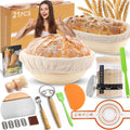 Sourdough Starter Kit, Banneton Bread Proofing Basket Set with Glass Starter Jar, 9" Round & 10" Oval Proving Basket Supplies, Complete Sourdough Bread Baking Tools Kit Gift for Bakers Women