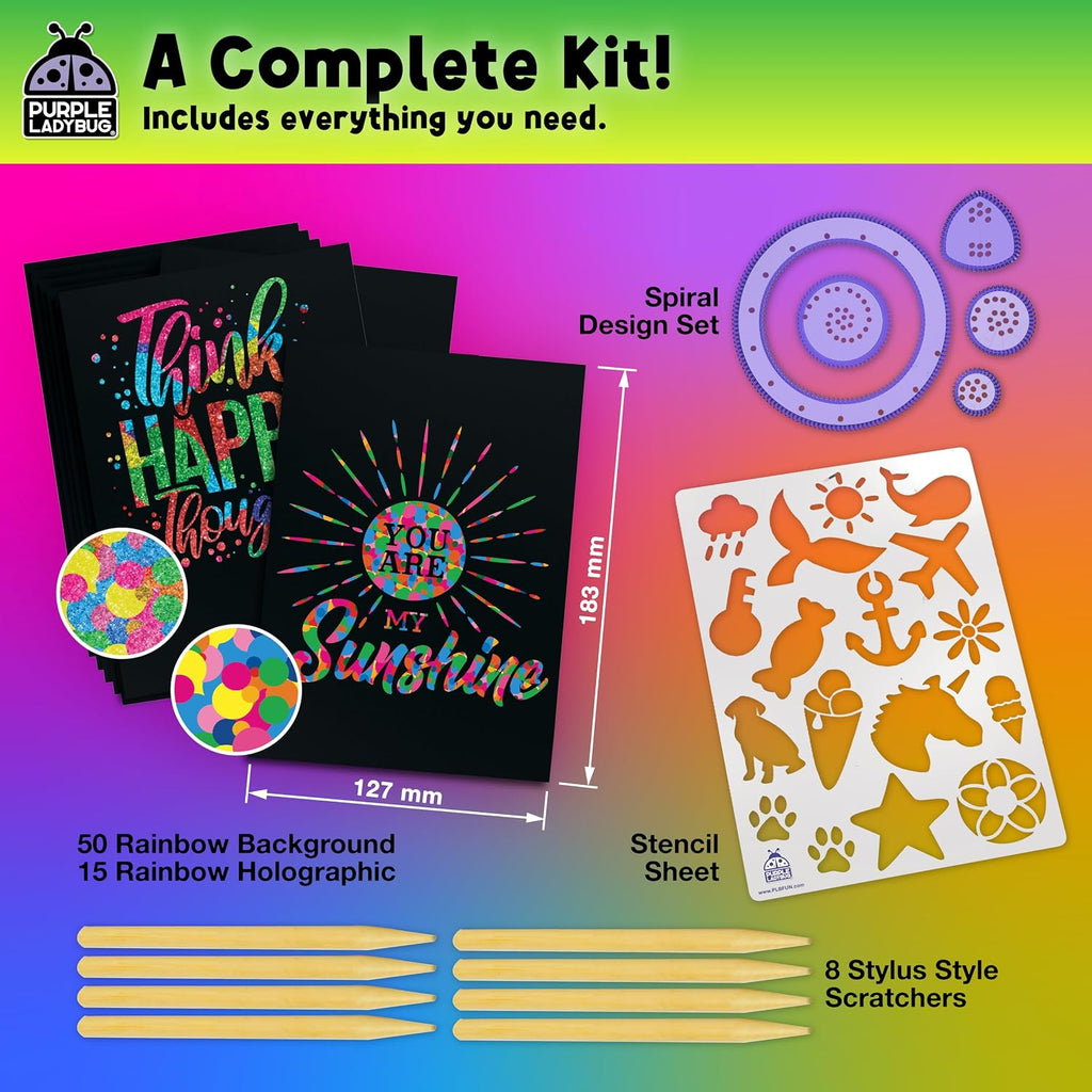 Rainbow Scratch Art Kit with Stencils, 79 Pc Craft Kit Ages 4-8 | Creative Drawing Paper & Stencils, Arts and Crafts for Ages 4-12, Summer Activities for Kids, Travel & Birthday Activities - view 3