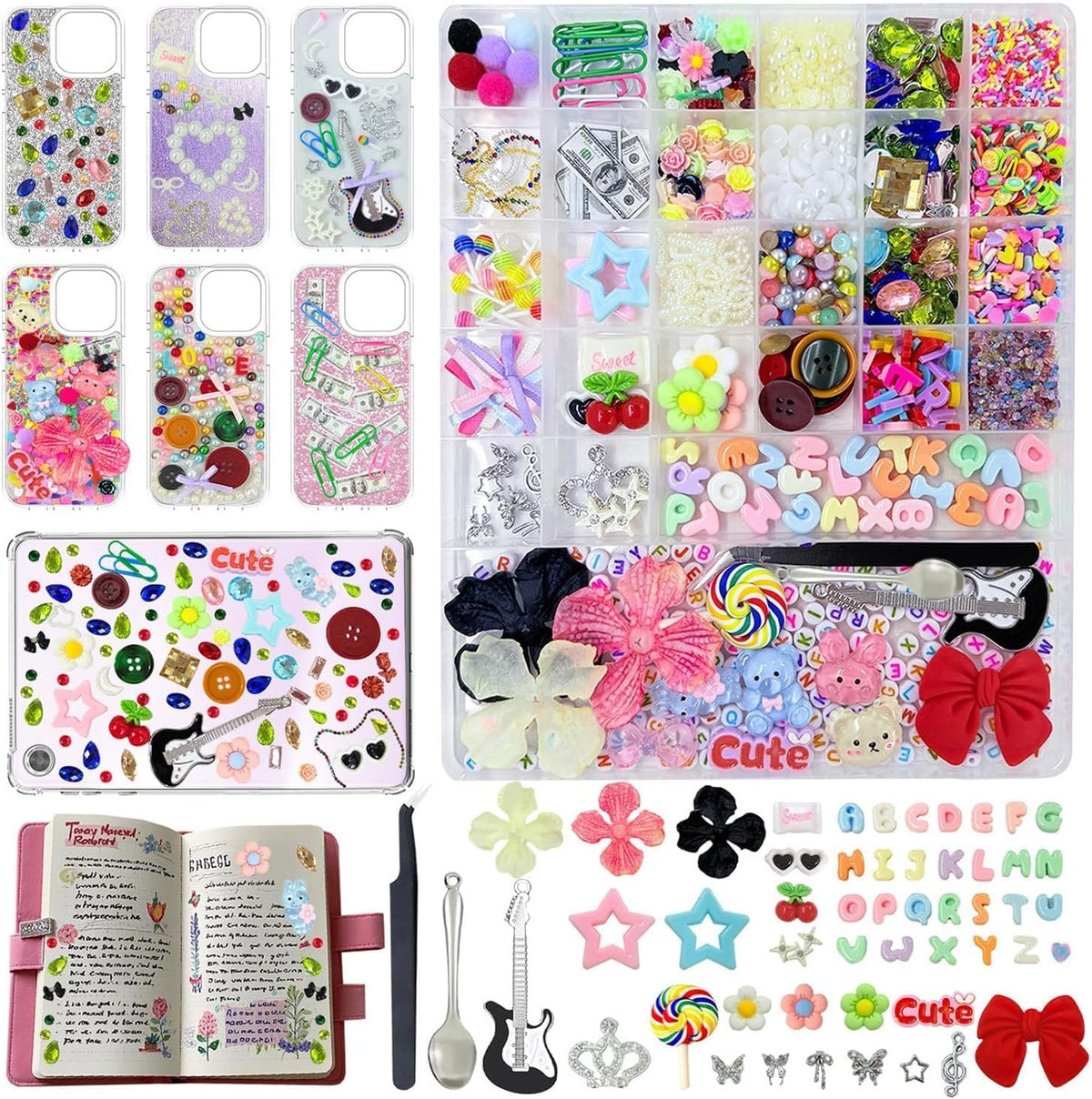 2280Pcs Junk Case Charms Kit,Y2K Nail Phone Cases Charms Bow Flower Letter Resin Accessories Beads for DIY Craft Scrapbooking Jewelry Making