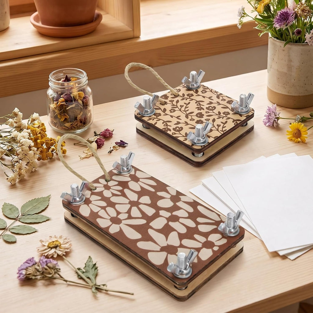 2 Sizes Mini Flower Press, Wooden Pocket Travel Leaf Pressing Kit, 6 Layers Botanical Preservation Set, Portable DIY Craft Supply Gift for Micro Plant Pressing, 4.5"x2.5" & 2.5"x2.5" - view 8